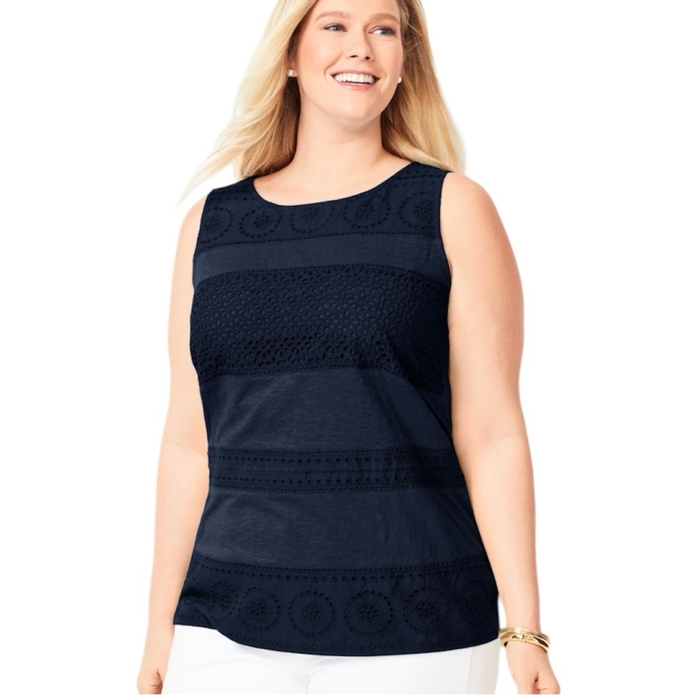 Talbots Navy Blue Sleeveless Eyelet Top Size XL